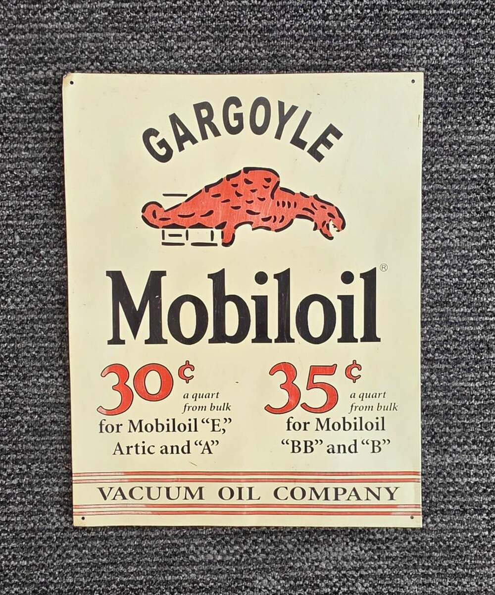 Gargoyle Mobiloil Vacuum Oil Company Vintage Metal Tin Sign